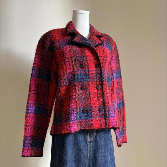 NWT vintage mohair blend red plaid jacket - Picture 5 of 8